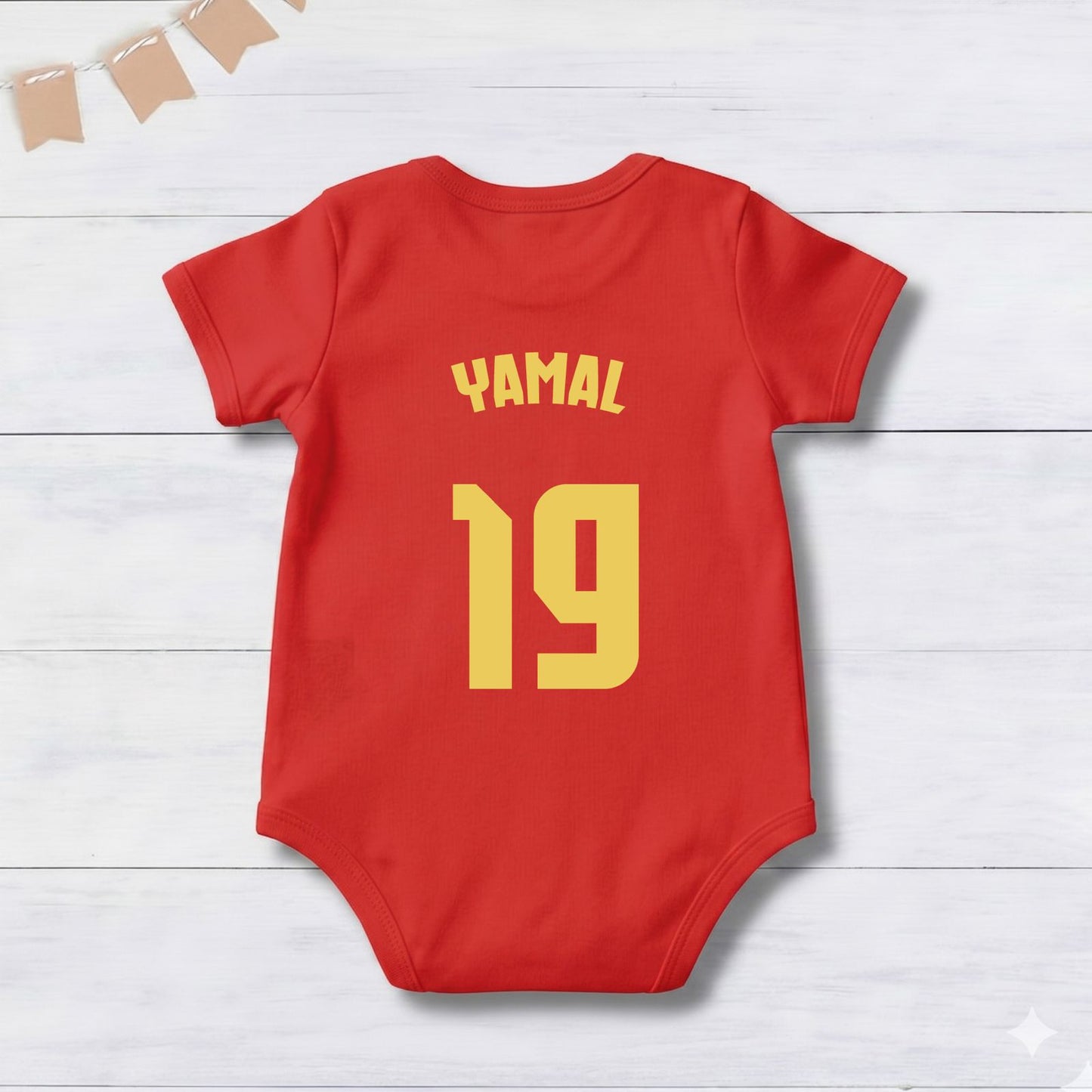 New Born & Baby clothing | Spain Football Fan Baby Romper with Customized Baby Name Printed | Soft Red Cotton