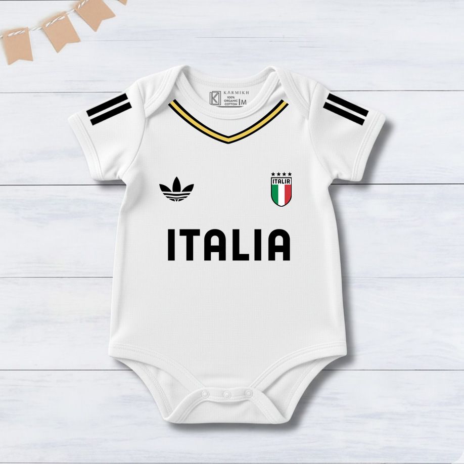 New Born & Baby clothing | Italia Football Fan Baby Romper with Customized Baby Name Printed | Soft white Cotton