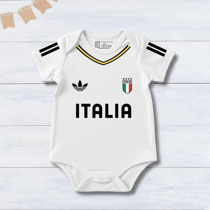 New Born & Baby clothing | Italia Football Fan Baby Romper with Customized Baby Name Printed | Soft white Cotton