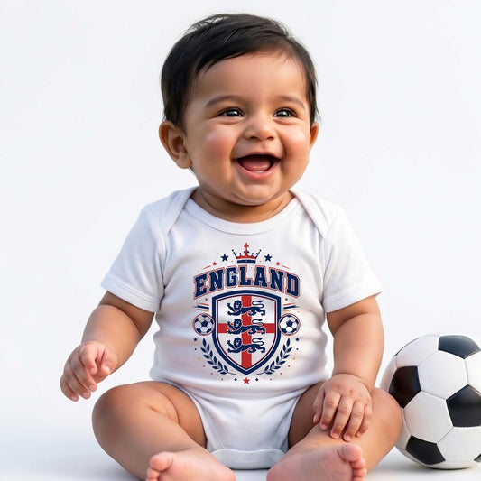 New Born & Baby clothing | England Football Fan Baby Romper with Customized Baby Name Printed | Soft Cotton