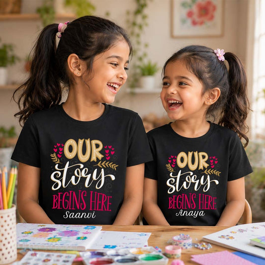 Combo pack of Our Story Begins Here siblings Black Tees