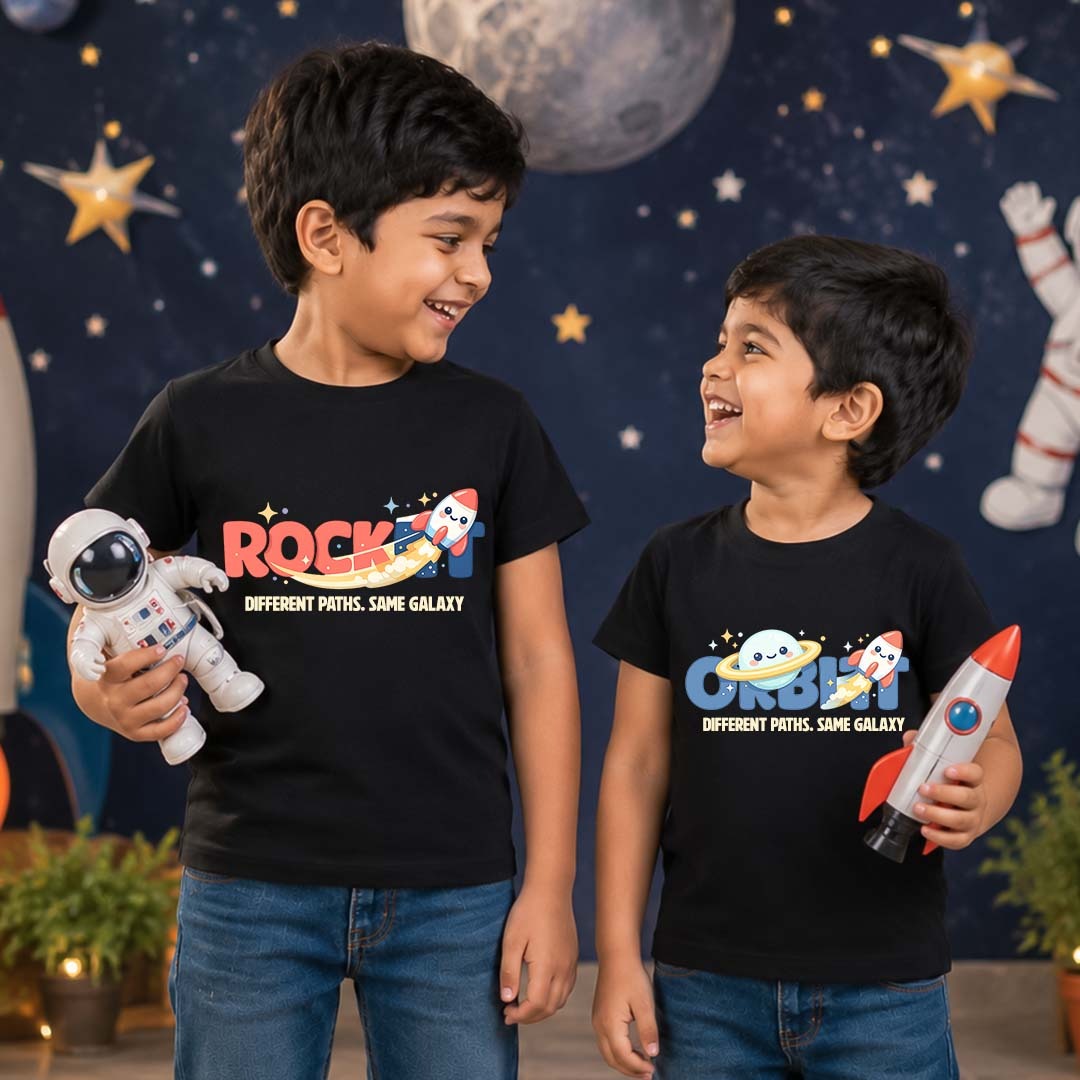 Combo pack of Rocket and Orbit siblings Black Tees