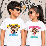 Combo pack of Rock start Brother & Sister siblings White Tees