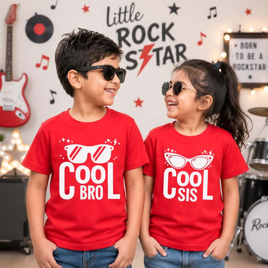 Combo pack of Cool Brother & Sister siblings Red Tees
