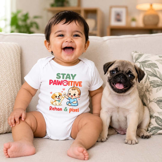 New Born & Baby Clothing | Stay PawOitive Customized Baby Name & Pet Name | Soft Cotton