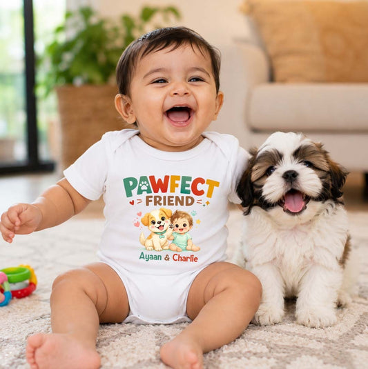 New Born & Baby Clothing | Pawfect Friend Customized Baby Name & Pet Name | Soft Cotton