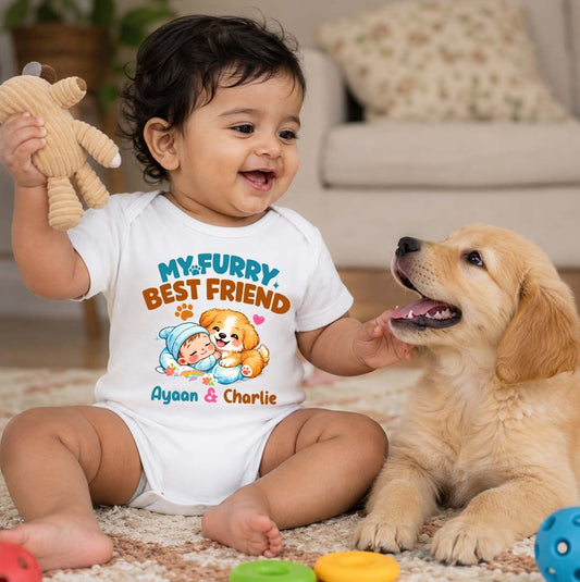 New Born & Baby Clothing | My Furry Best Friend Customized Baby Name & Pet Name | Soft Cotton