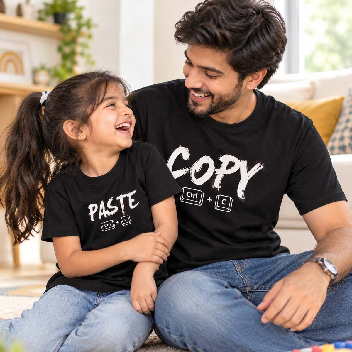 New Born & Baby Clothing | Copy Paste Dad & Daughter Twinning Sets T-shirt Black | Soft T-shirt