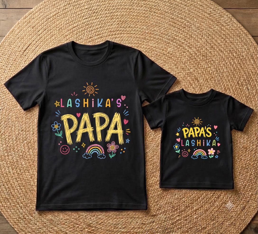 New Born & Baby Clothing | Dad & Daughter Twinning Black Sets With Customized Baby Name | Soft T-shirt