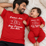 New Born & Baby Clothing | Father son best friends for life Twinning Red Sets T-shirt and Romper | Soft Cotton