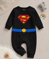 Cute Super Baby  Photoshoot Outfit With Customized Baby Name for Newborns & Infants | Soft Black Full Romper Cotton