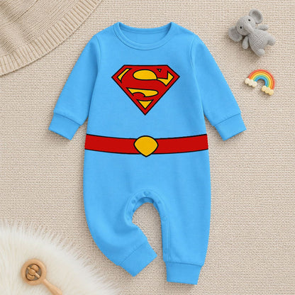 Cute Super Baby  Photoshoot Outfit With Customized Baby Name for Newborns & Infants | Soft Blue Full Romper Cotton