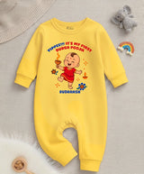 Yippee !! It's My First Durga Pooja  With Customized Name _ Full Yellow Romper