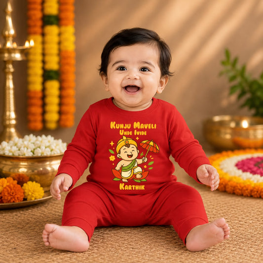 Little Maveli is here with customised name_ Red Full Romper