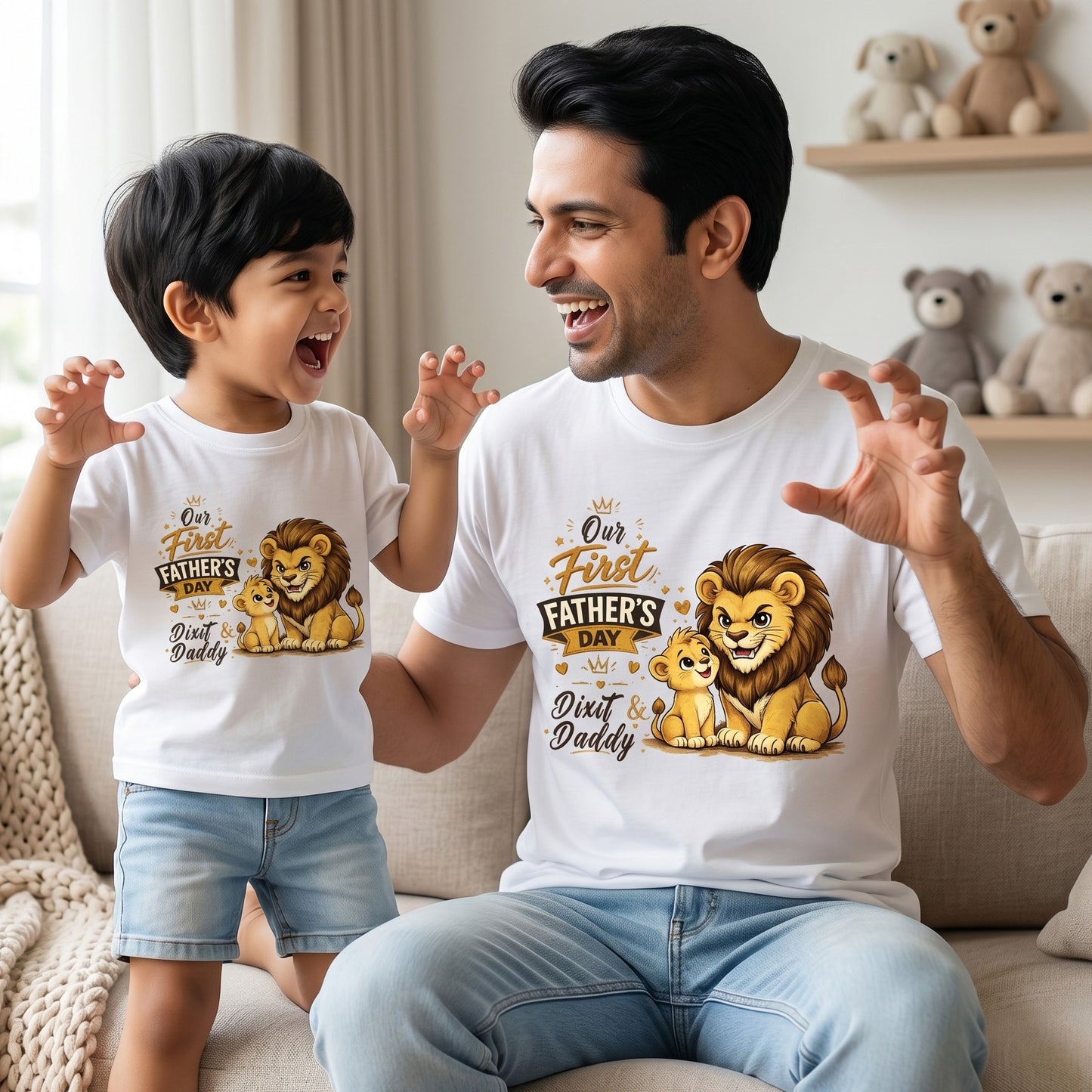 New Born & Baby Clothing | Our First Father's Day Father & Son Twinning White T-shirt Sets | Soft T-shirt