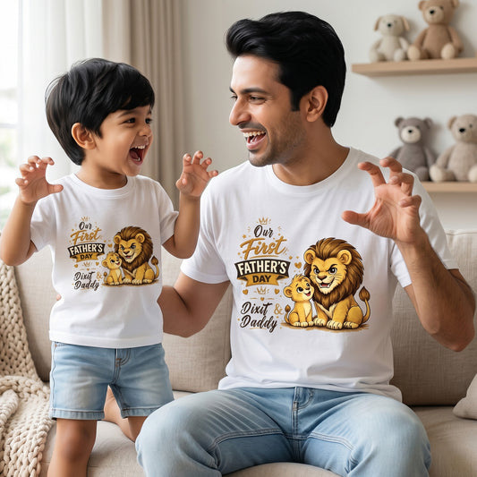 New Born & Baby Clothing | Our First Father's Day Father & Son Twinning White T-shirt Sets | Soft T-shirt