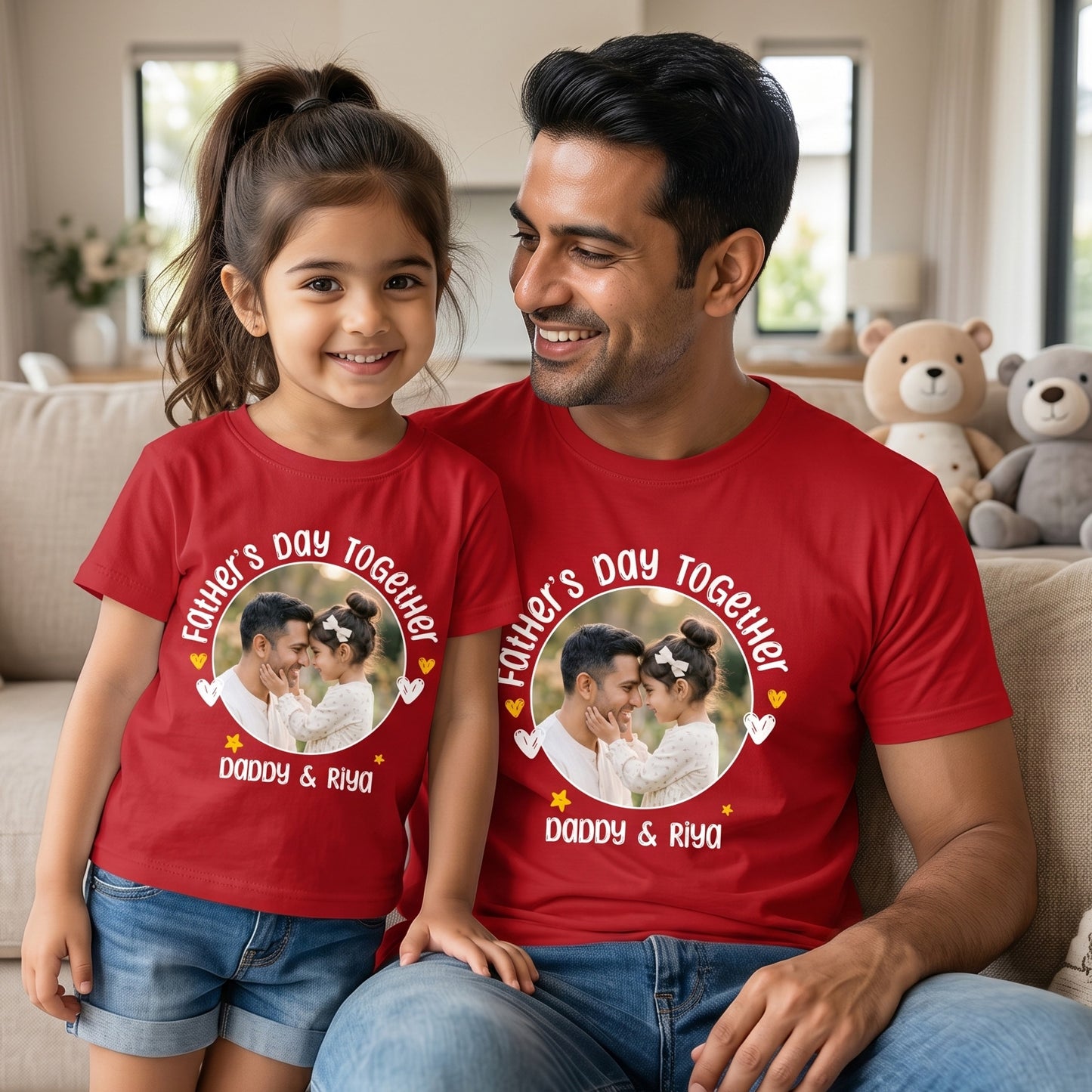 New Born & Baby Clothing | Fathers Day Together Dad & Daughter Twinning Red Sets | Soft T-shirt