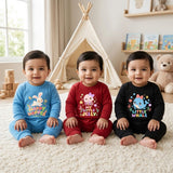 Karmikh Baby Romper Combo of 3 for Boys & Girls | Happy Hopper, My Little Jelly & Little Whale | Full Sleeve Printed Baby Rompers | Sizes 0–3M to 9–12M