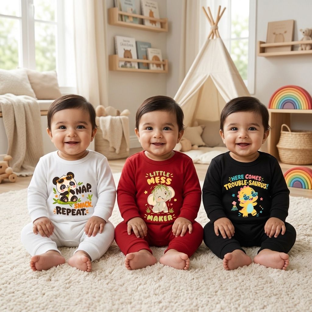 Karmikh Baby Romper Combo of 3 | Nap Snack Repeat, Little Mess Maker & Here Comes Trouble-Saurus | Full Sleeve Baby Rompers