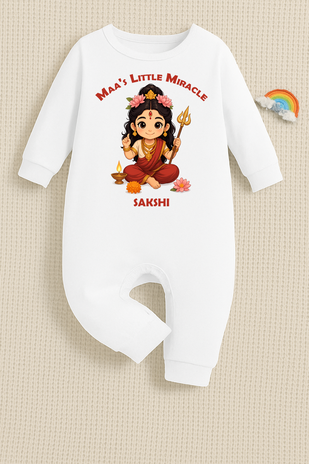 Maa's Littel Miracle with Customized Name _ Full White Romper