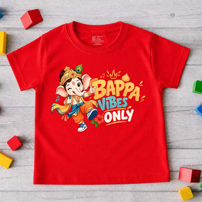 Bappa Vibes Only Ladka Kids T-Shirt | Ganpati Red T-Shirt