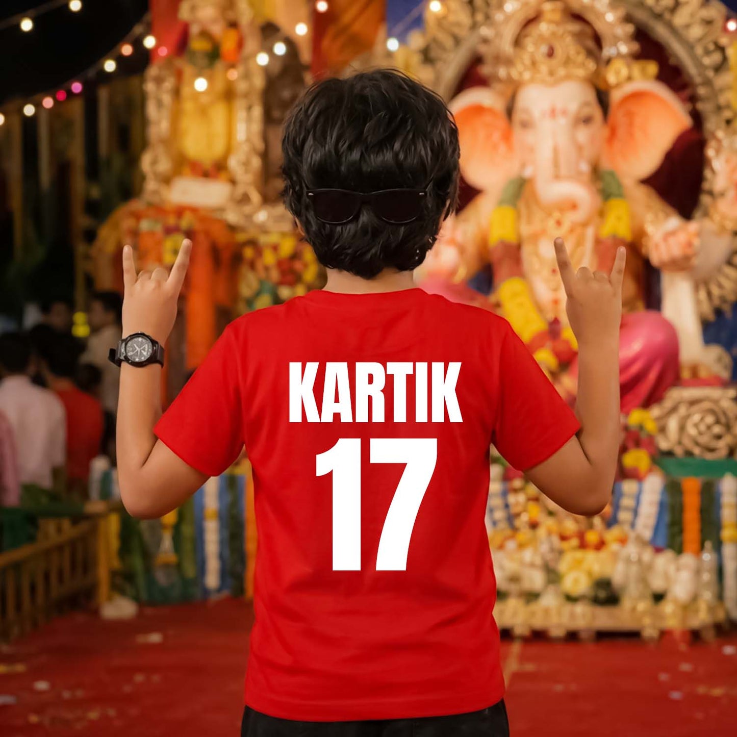 Bappa Vibes Only Ladka Kids T-Shirt | Ganpati Red T-Shirt