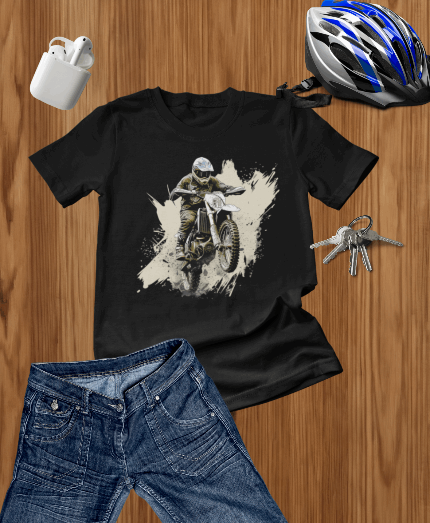 Biker Themed Printed Black  T-shirt