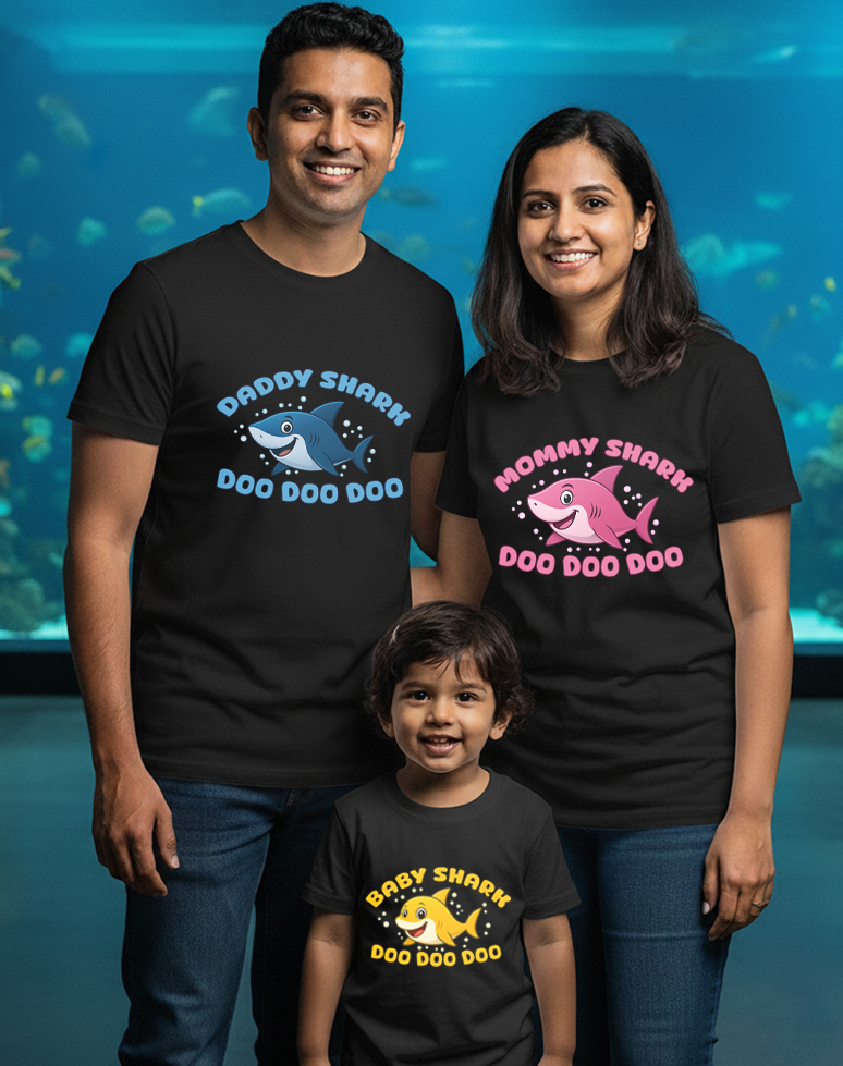 Little Shark Doo Doo Doo  _ Total Family Twining Black T-shirt