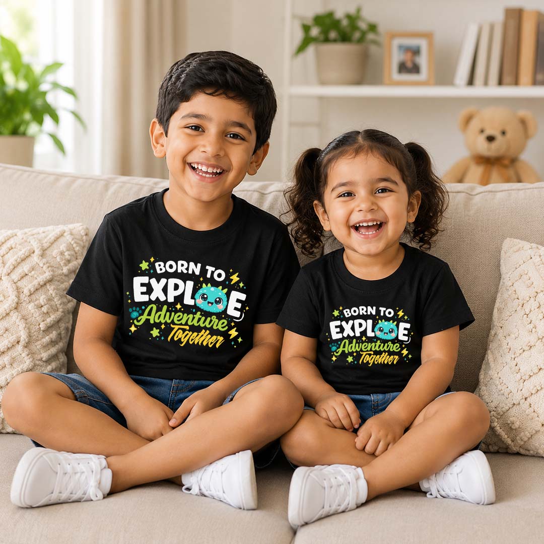 Combo pack of Born to explore siblings Black Tees