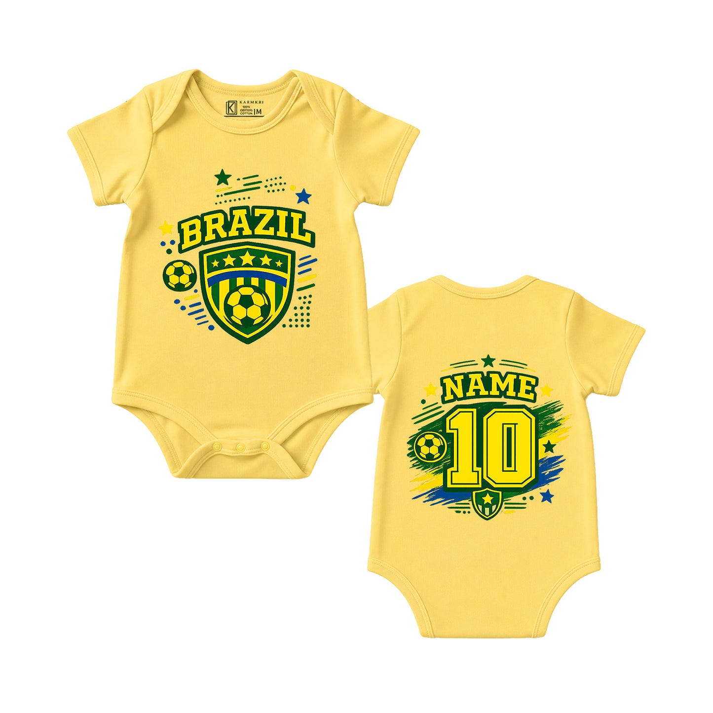 New Born & Baby clothing | Little Brazil Champion Romper with Customized Baby Name Printed | Soft Cotton