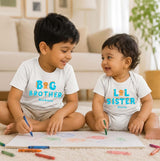 Combo pack of Big Brother, Little Sister with Customised Name_ White Tees & Onesie