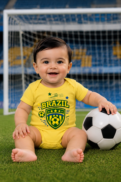 New Born & Baby clothing | Little Brazil Champion Romper with Customized Baby Name Printed | Soft Cotton