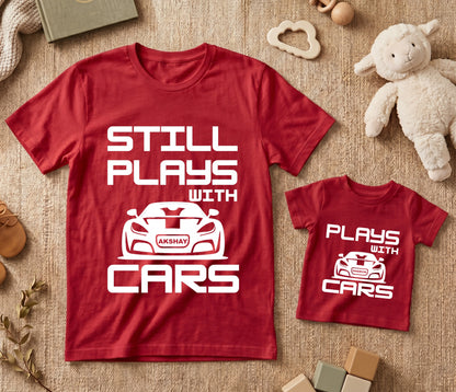 New Born & Baby Clothing | Still Plays With Cars Together Father & Son Twinning Red Sets | Soft T-shirt