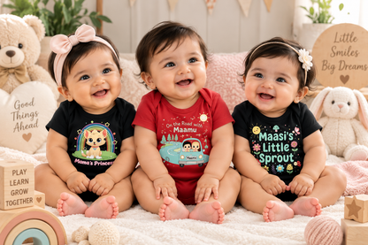 New Born & Baby Clothing | Mama + Masi + Mamu – 3-Piece Baby Bodysuit Combo | Soft Cotton