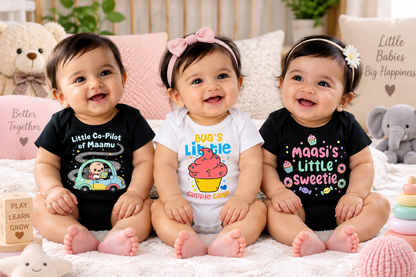 New Born & Baby Clothing | Masi + Bua + Mamu – 3-Piece Baby Bodysuit Combo | Soft Cotton