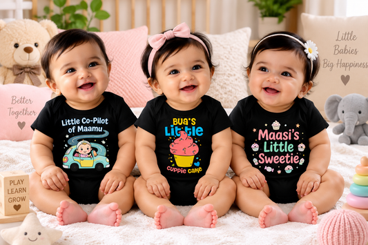 New Born & Baby Clothing | Mamu + Masi + Bua – 3-Piece Baby Bodysuit Combo | Soft Cotton