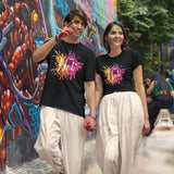 Matching My First Holi Couple T-shirt | Happy Holi Black T-shirt | Cotton Set
