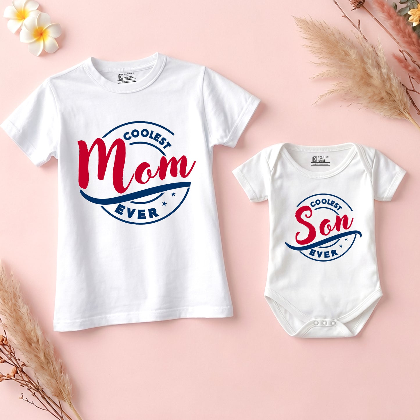 New Born & Baby Clothing | Coolest Mom Ever & Coolest Son Ever White Combo | Soft Cotton