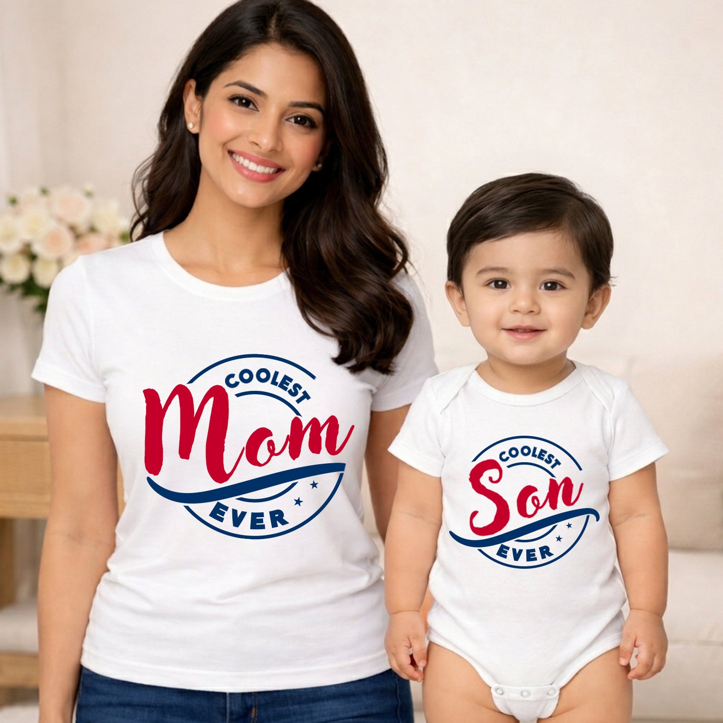 New Born & Baby Clothing | Coolest Mom Ever & Coolest Son Ever White Combo | Soft Cotton