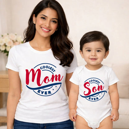 New Born & Baby Clothing | Coolest Mom Ever & Coolest Son Ever White Combo | Soft Cotton