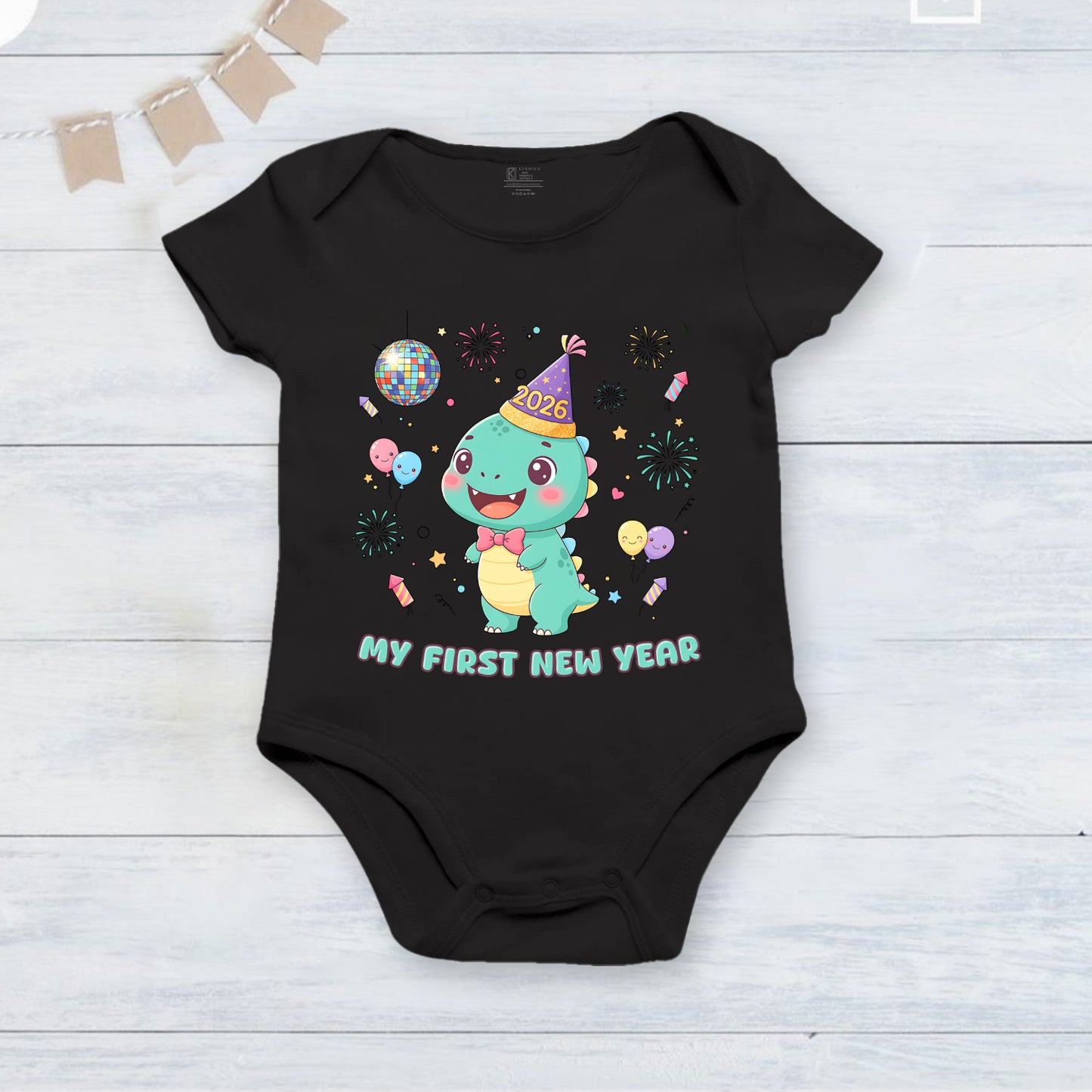 New Born & Baby Clothing | Baby First New Year Black Dress With Little Dragon Print | Soft Cotton