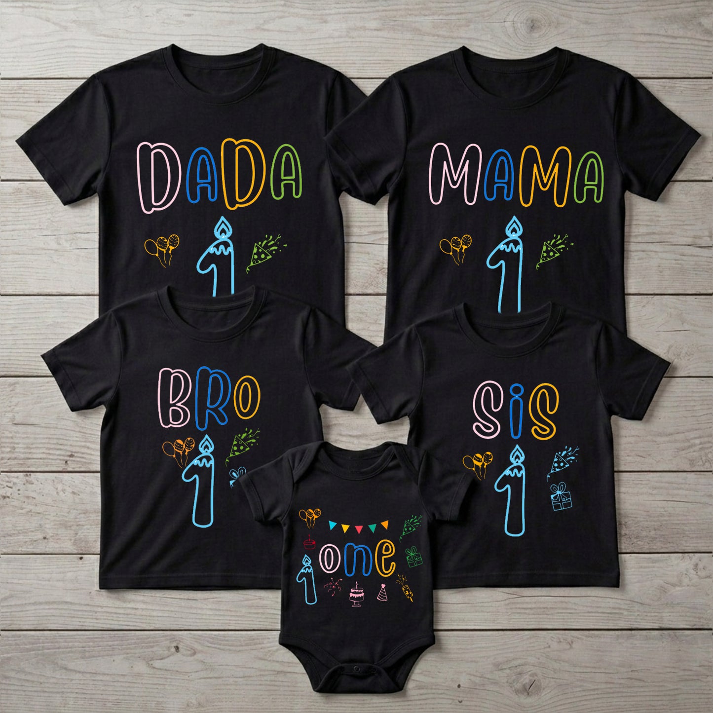 First Birthday | One Number Black T-shirt Whole Family Twinning | Family Twinning Collection