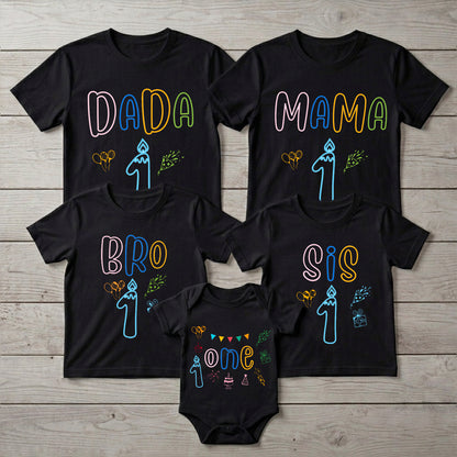 First Birthday | One Number Black T-shirt Whole Family Twinning | Family Twinning Collection