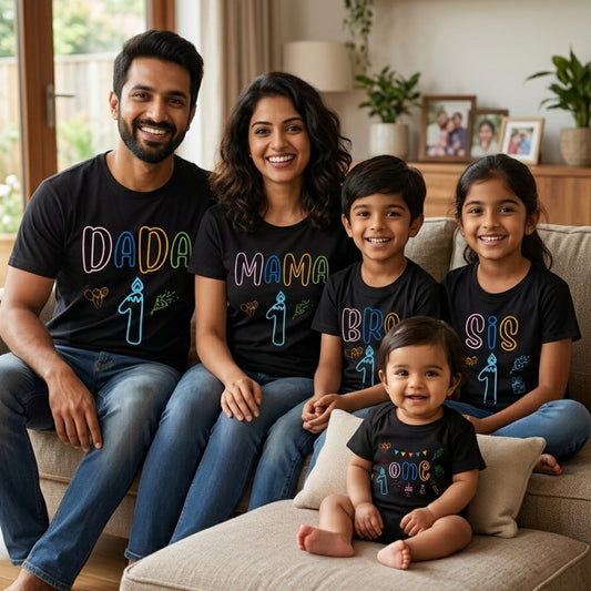 First Birthday | One Number Black T-shirt Whole Family Twinning | Family Twinning Collection