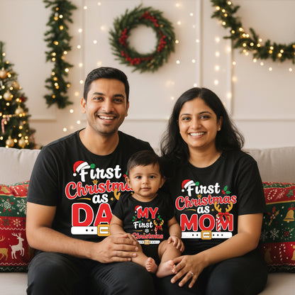 First Family Christmas As Dad & Mom  T-Shirt Collection - Black T-Shirt