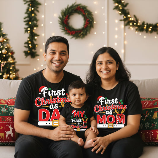 First Family Christmas As Dad & Mom  T-Shirt Collection - Black T-Shirt