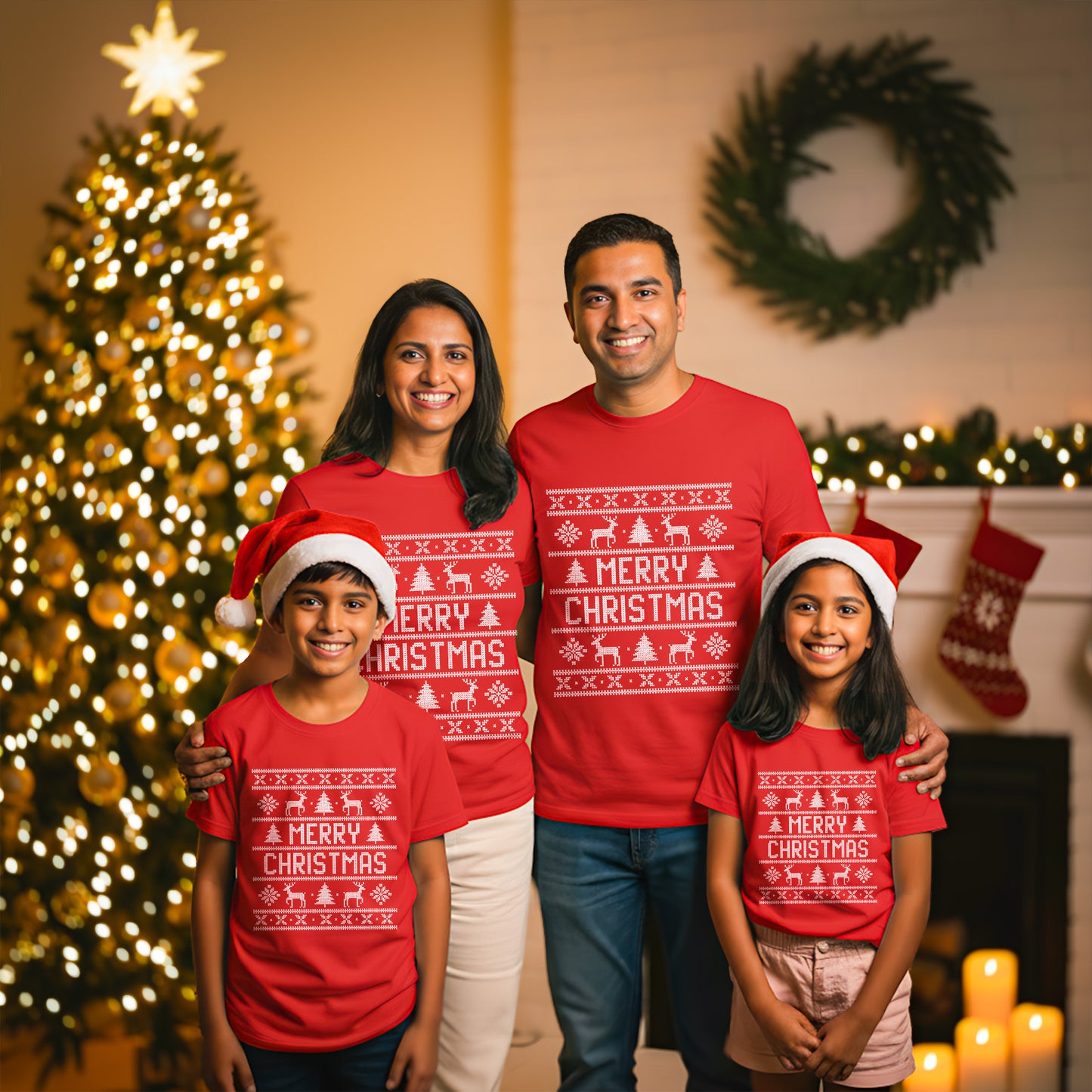 Marry Christmas Together Family T-Shirt Collection - Red T-Shirt