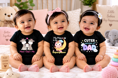 New Born & Baby Clothing |Mom + Dad + Me – 3-Piece Baby Bodysuit Combo | Soft Cotton