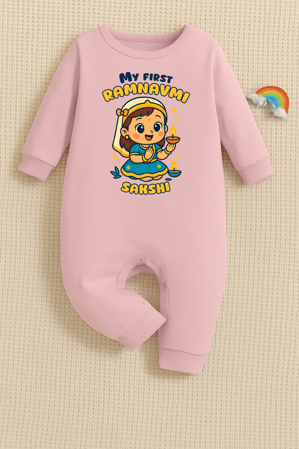 My First Ramnavmi with Customized Baby Girl Name _ Full Pink Romper