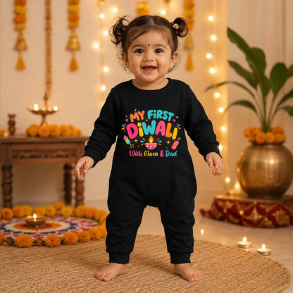 My First Diwali _ Full Black Romper